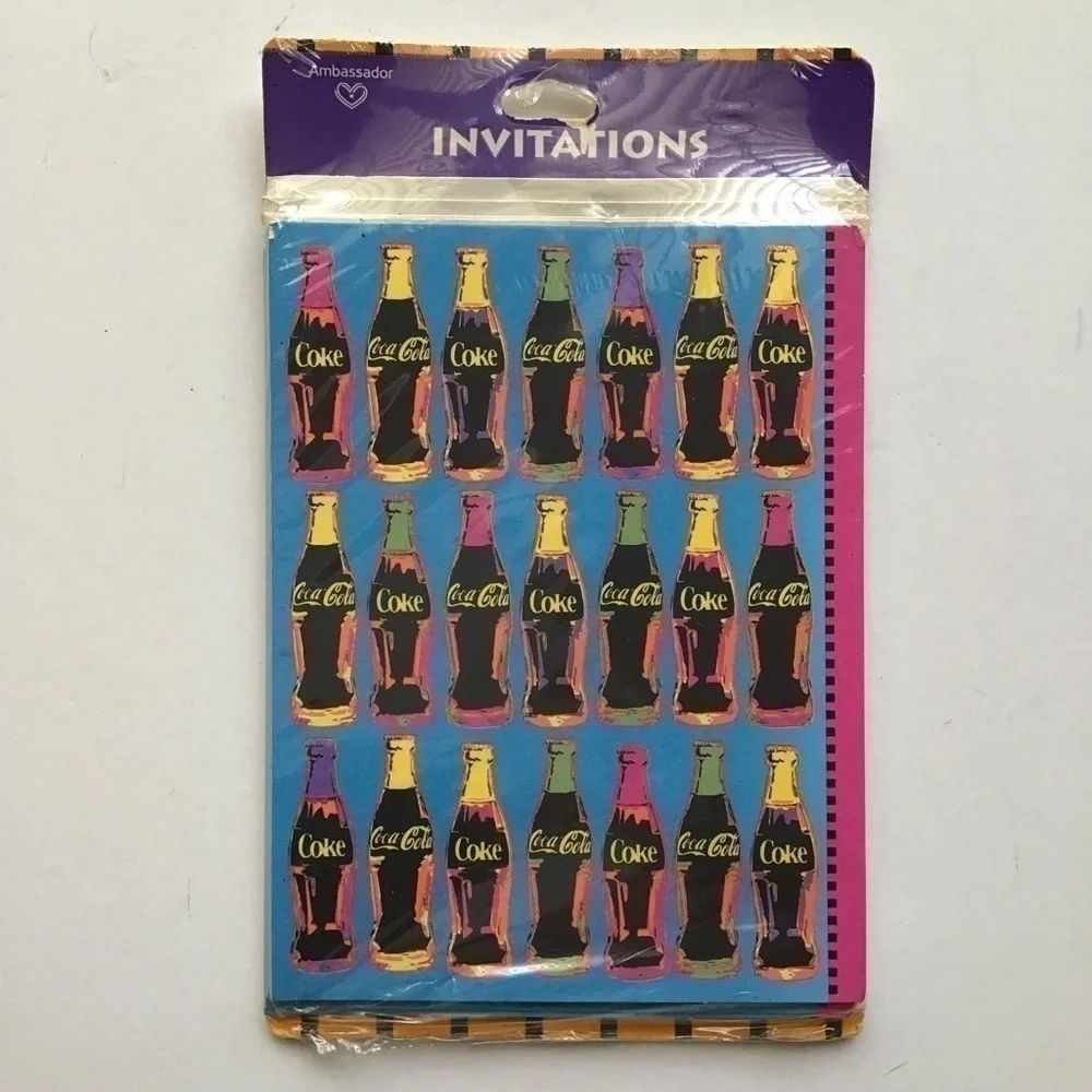 Coca Cola Bottles 8 Party Invitations Hallmark 1993 Pop Art Look USA Vintage NEW